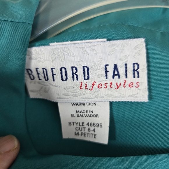 Teal Vintage Bedford Fair Women’s Classic Teal Blue Blouse Medium Petit NWT - Picture 6 of 11